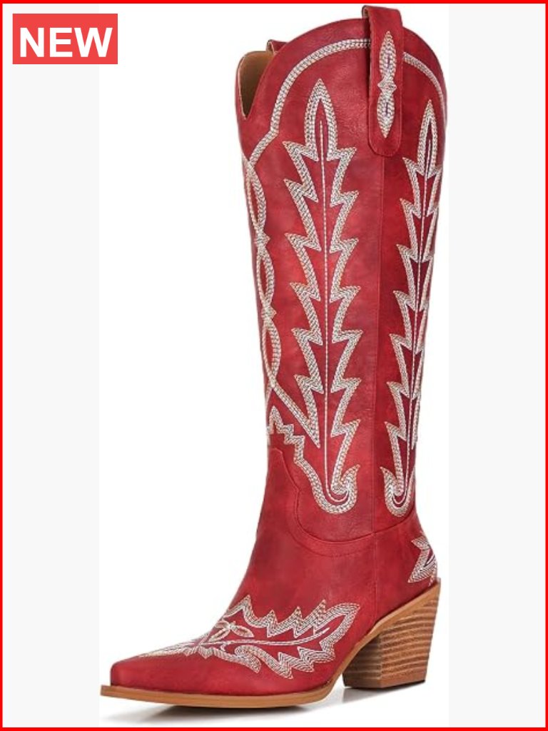 Women's Western Knee High Cowgirl Boots With Snip Toe, 3" Heel, Slip-On & Side